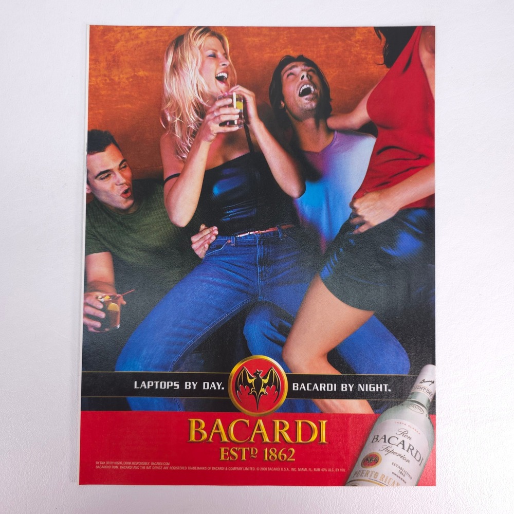 Vintage Bacardi Rum Print Ad Bar Nightlife Party Advertising Mancave Decor Promo